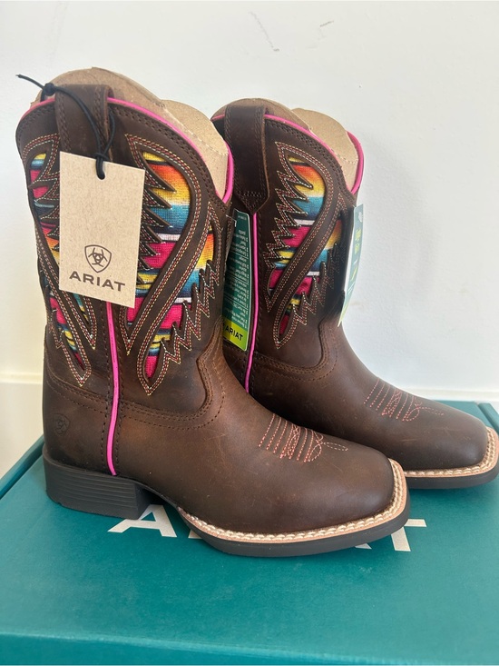 Ariat Other - Ariat Girls Brown Leather Western Cowgirl Boots with VentTEK Multicolor Fabric